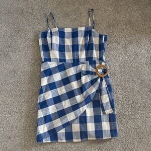 Altar'd State Checkered Blue and Cream Mini Dress